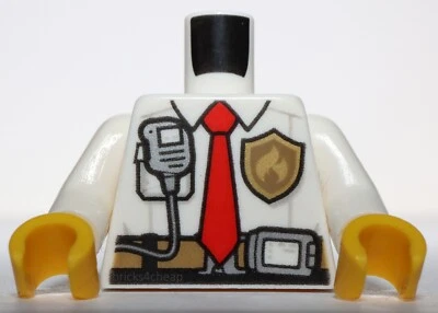 Lego White Torso Fire Chief Shirt Tie Fire Logo Badge Belt Pouch - Image 1 of 2