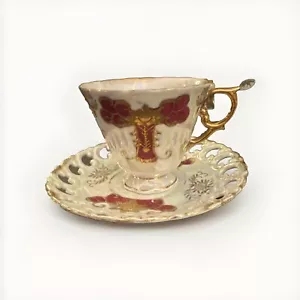 50er Jahre Royal Sealy Teetasse & Untertasse vernetzte schillernde Glanzwaren Japan - Bild 1 von 8