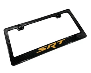 Orange Dodge "SRT" ABS Real Carbon Fiber License Plate Frame (Licensed) - Picture 1 of 4