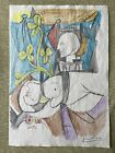 Dessin Pablo Picasso (fait main) - Peinture sur vieux papier signé & estampillé