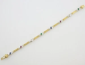 Armband Rubin, Saphir, Smaragd 18,5 cm 750 Gelbgold  18 Brillanten zus. 0,45 ct - Bild 1 von 4