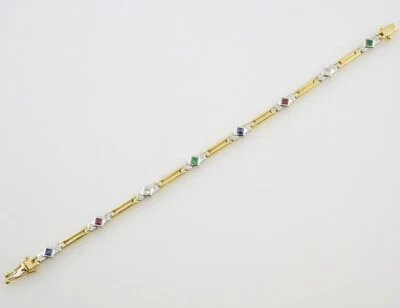 Armband Rubin, Saphir, Smaragd 18,5 cm 750 Gelbgold  18 Brillanten zus. 0,45 ct - Bild 1 von 4