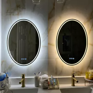 Oval LED Bathroom Mirror Smart Touch Sensor Dimmable Lights Wall Mirror Anti-fog - Picture 1 of 20