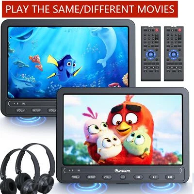 2x 10,5"" HD Dual Car DVD Player Encosto de Cabeça DVD USB Monitor de Assento Traseiro + Fones de Ouvido - Imagem 1 de 4