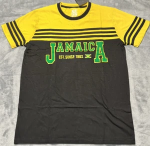 Show Off Clothing Jamaica Flag T-Shirt Men’s Medium NWT Yellow Green Embroidered - Picture 1 of 7