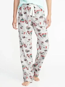 NWT Women's Old Navy Cotton Flannel Pajama Pants, Size S, Gray holiday Cat Print - Picture 1 of 5