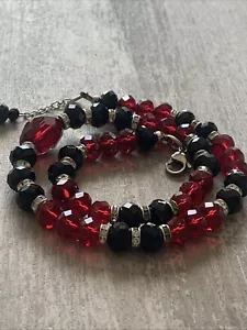 Faucet Glass Bead Red & Black Vintage Necklace 44 Cm - Picture 1 of 3