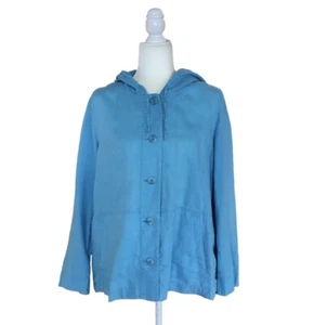 Chaqueta para mujer Jill talla mediana 100 % lino verde azulado aguamarina bolsillos con capucha ligera - Imagen 1 de 11