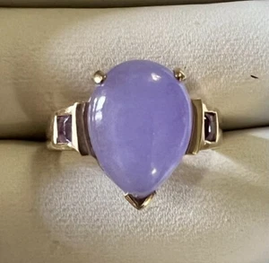 14KY Gold, Dyed Lavender Jade & Amethyst Ring. 4.7g, Size 6 - Picture 1 of 7