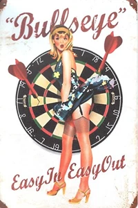 Bullseye Darts Pinup Girl Tin Sign - Bar Irish Pub - Man Cave Garage - 12x8 Inch - Picture 1 of 1