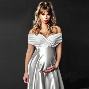 Pregnancy Women Long Dress V-Neck Low Cut Maternity Gown For Photography Shoot - Picture 1 of 24