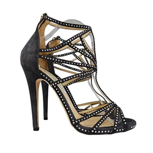 Jimmy Choo Vendetta Womens Grey Suede Crystal Sandals Size UK 7 EU 40 - Picture 1 of 9