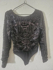 Dress the Population Leia Top in Black/Nude Size Medium - Picture 1 of 7