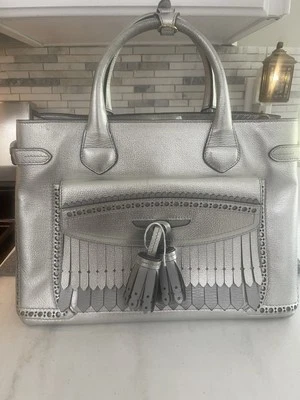 Burberry 2way Tote Shoulder Bag Handbag Leather Nova Check Silver Tassel Used - Image 1 of 4
