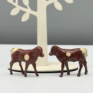Lot 30s BRITAINS 1 3/8" Calf Calves Cows BROWN & WHITE Lead FARM ANIMAL FIGURES - Picture 1 of 19