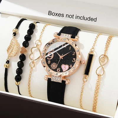 6PCS Set Watch For Women Fashion Luxury Leather Analog Ladies Quartz Wrist Watch - Image 1 of 4