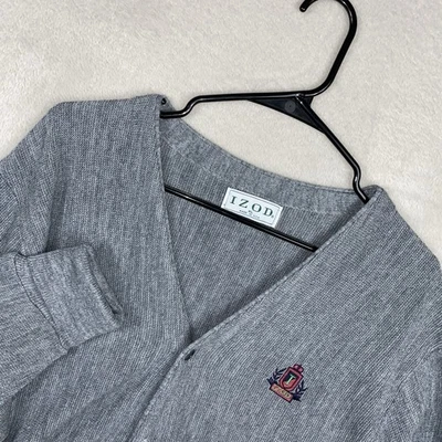 Vintage Izod Cardigan Sweater Men’s XL Gray Academia Acrylic Made In USA Grandpa - Image 1 of 4