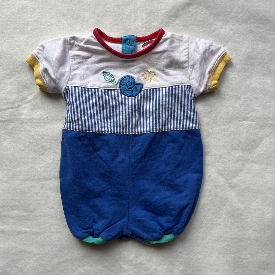 Gymboree 彩虹标签航海婴儿连衫裤条纹短袖连体裤 复古 — 第 1/4 张图片