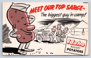 Vintage Postcard WWII "Meet Our Top Sarge" Idaho Russet Potatoes Pocatello ID W2 - Picture 1 of 2
