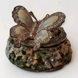 Joyero baratija de latón esmaltado diamantes de imitación de colección jardín secreto victoriano coleccionar - Imagen 1 de 6