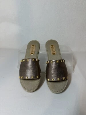 Espadrille Sandals Flats Leather Slides Metallic Studded 40 US 10 Vidoretta - Image 1 of 4