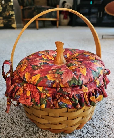 LONGABERGER SMALL PUMPKIN BASKET '96 LID FALL FOLIAGE LINER PROTECTOR 6"X6" Cover
