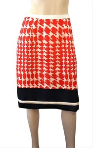 MARNI Paneled Red Ivory Houndstooth Silk Twill Knee Skirt 42 US 6 - Picture 1 of 3