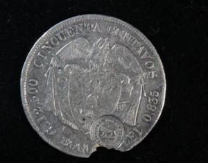 Colombia 50 Decimos "lion" Countermark Coin - Picture 1 of 3