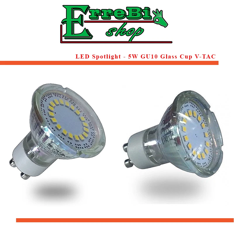 DICROICA LED BOMBILLA SMD GU10 5W 3000K 4500K 6000K DE VIDRIO SPOTLIGHT V-TAC - Imagen 1 de 1