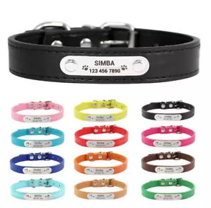 Leather Personalised Dog Cat Collar Custom ID Name for Small Medium Large Dogs - Picture 1 of 21
