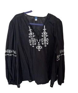 Old Navy Black Cotton V-Neck/Tie Long Sleeve Blouse XXL - Picture 1 of 5