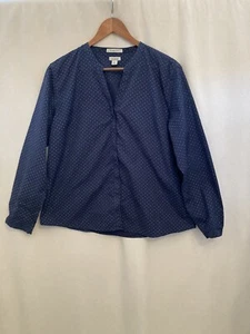 L.L. Bean Womens Navy/w White Pinpointed Dots Cotton Long Sleeve V-Neck Sz L - Picture 1 of 4