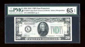 DBR 1934 $20 DGS FRN San Francisco Gem Fr. 2054-Ldgs PMG 65 EPQ Ser # L06035005A - Picture 1 of 2