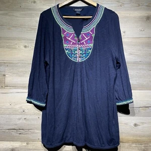 Lucky Brand Boho Peasant Burnout Top Shirt Size 2X Blue Embroidered 3/4 Sleeve - Picture 1 of 10