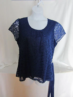 Blusa Top East 5th Azul Encaje XL Cinturón Satinado Todo Poliéster Forrado Floral Encaje Nueva con Etiquetas Foto 1 de 3