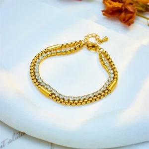 Punk Fashion Creative Hip-Hop Titanium Chain Bracelet Diamond Multi-Layer Stack - Picture 1 of 9