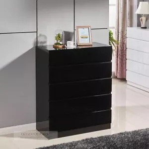 High Gloss Black Wooden Tallboy Dresser Chest 6 Drawer Cabinet Classic 4053BK - Picture 1 of 4