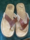 MENS “CLARKS” TOE POST LEATHER/CANVAS SHOES SIZE 8 (42)