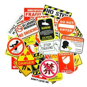 Pack of 50 Warning Stickers, Caution Signs For Car Laptop Skateboard Decals - Picture 1 of 3