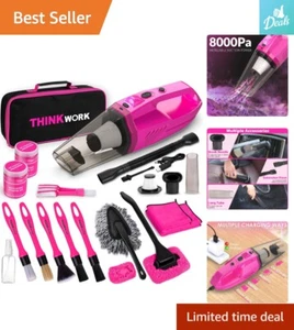 Portable Car Cleaning Kit - Cordless Handheld Vacuum Cleaner & Detailing Brus... - Picture 1 of 9