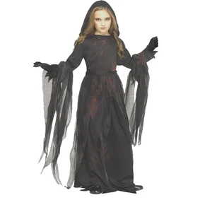 Girl Grim Reaper Costume Girls Large 10-12 Scary Halloween Witch Gothic Zombie - Picture 1 of 8