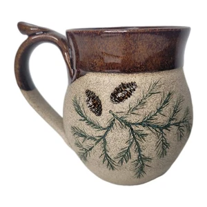 Studio Pottery Coffee Mug Pinecones Pine Needles Stoneware Nature Artist Signed - Picture 1 of 10