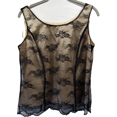 Plaza South Top Petite 10 10P Black Lace Tank Lined Zipper Whimsigoth Skintone - Image 1 of 4