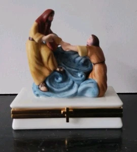 Limoges Walking on Water Leben Christi Sammlung Bradford Schmuckschatulle 2 3/4" - Bild 1 von 7
