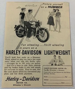 1959 Harley Davidson Anzeige ~ Picture Yourself On A Hummer - Fun Wheeling Lightweight - Bild 1 von 1