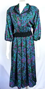 Vtg. 80's Diane Freis Georgette Geometric/ Dots Boho Midi Dress w/matching Belt - Picture 1 of 13