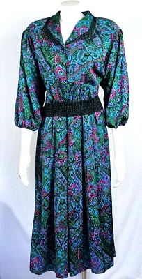 Antigo Vestido midi anos 80 Diane Freis Georgette geométrico/pontos boho com cinto correspondente - Imagem 1 de 4