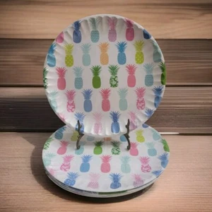 Set Of 6 Cynthia Rowley Calico Pineapple Melamine Paper Plate Style 10.5" - Picture 1 of 3