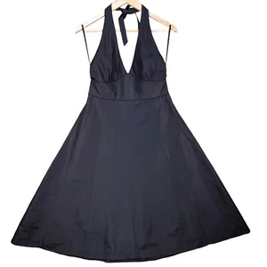 J Crew Women’s Black Silk Halter Top Back Zip Midi Chic Formal Cocktail Dress 10 - Picture 1 of 8