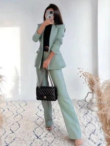 BNWT Zara Faux Leather Double Breasted Blazer & Trousers Co Ord Set Size XS - Picture 1 of 6